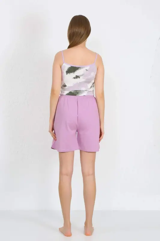 Women's Spaghetti Strap Cotton Jersey Shorts Set Lilac 3620 - 5