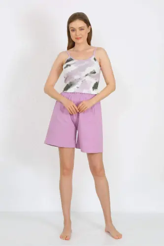 Women's Spaghetti Strap Cotton Jersey Shorts Set Lilac 3620 - 8