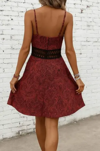 Women's Spaghetti Strap Crossover Neck Patterned Mini Supreme Mini Dress - 3