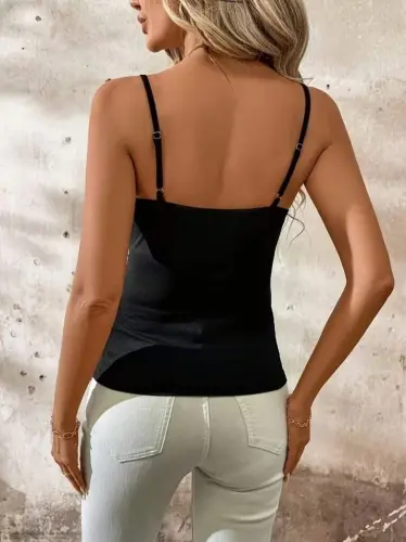 Women's spaghetti strap front criss-cross detail imported crepe blouse - 5