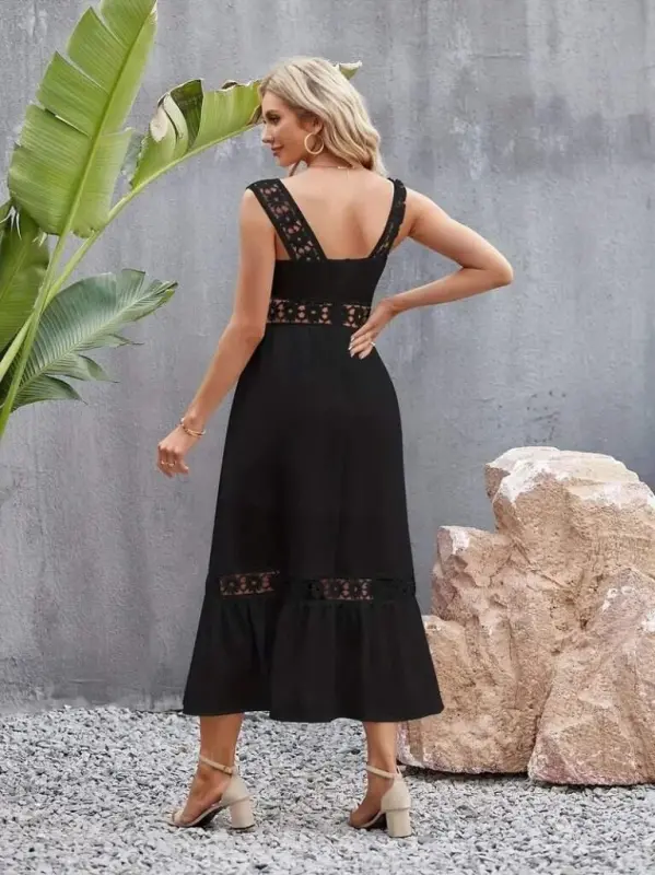 Women's Spaghetti Strap Lace Detail Flared Chiffon Dress - 6