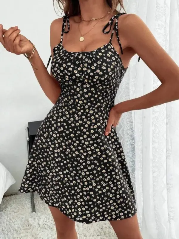 Women's Spaghetti Strap Lace-Up Floral Print Sundress - 2