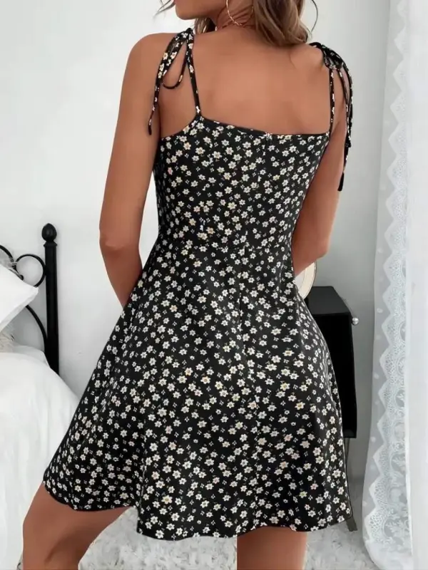 Women's Spaghetti Strap Lace-Up Floral Print Sundress - 3