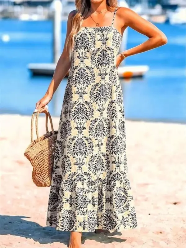 Women's Spaghetti Strap Patterned Ruffled Süprem Dress - 3