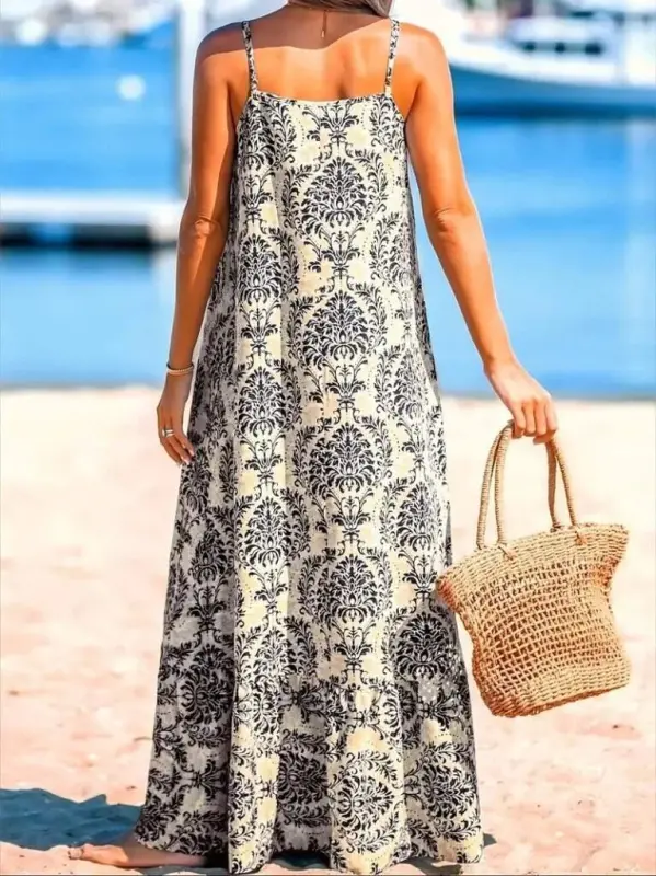 Women's Spaghetti Strap Patterned Ruffled Süprem Dress - 4