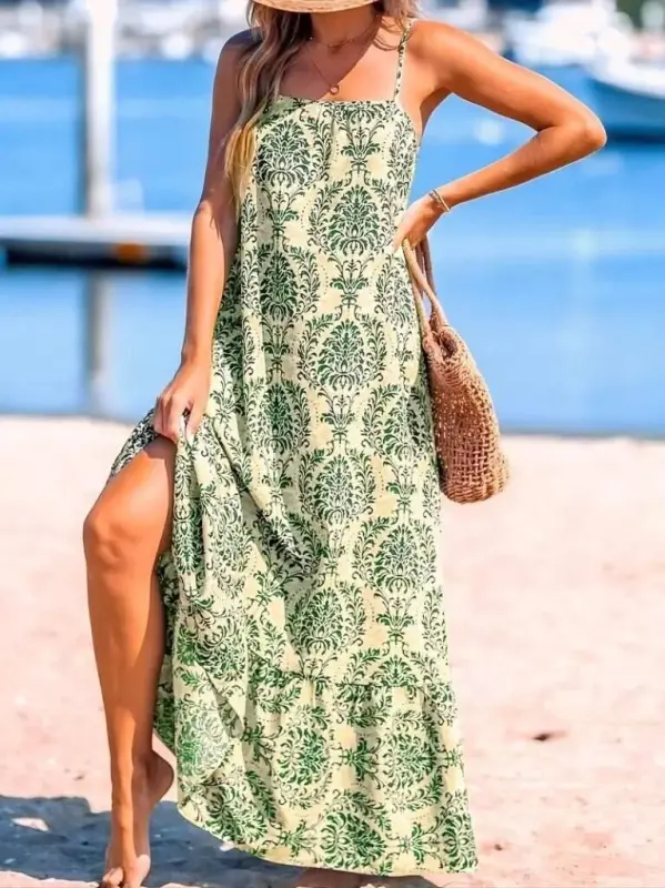 Women's Spaghetti Strap Patterned Ruffled Süprem Dress - 1