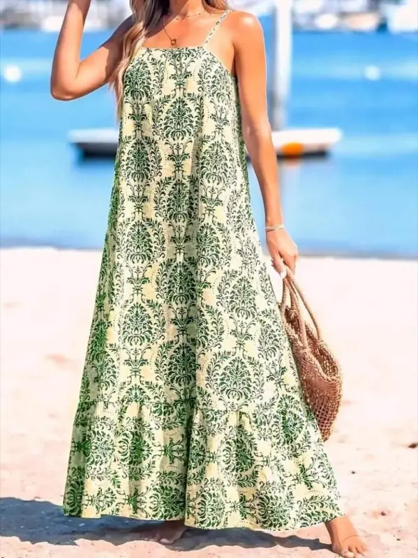 Women's Spaghetti Strap Patterned Ruffled Süprem Dress - 2