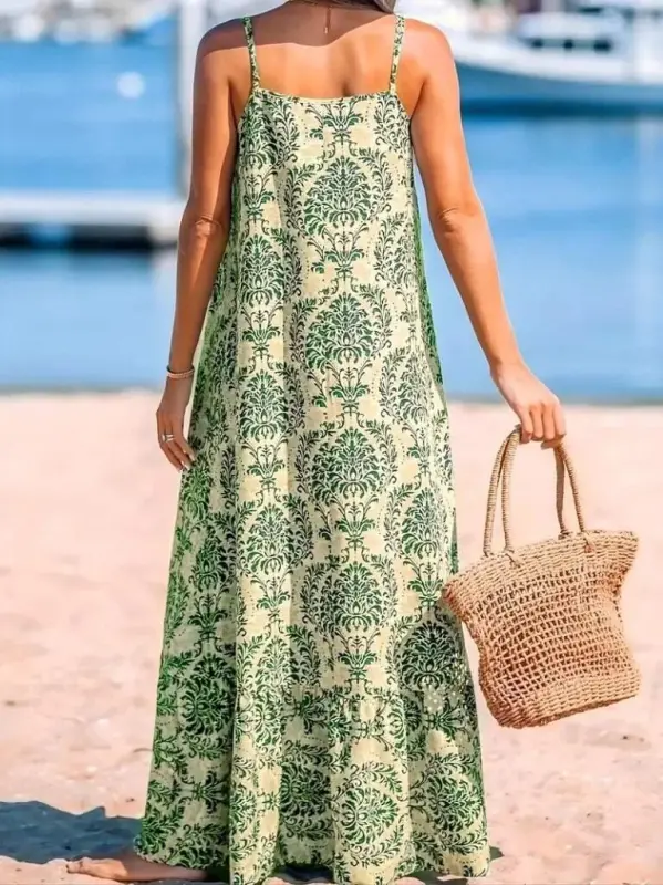 Women's Spaghetti Strap Patterned Ruffled Süprem Dress - 3