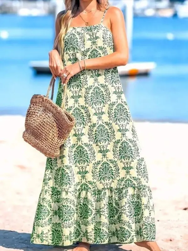 Women's Spaghetti Strap Patterned Ruffled Süprem Dress - 4