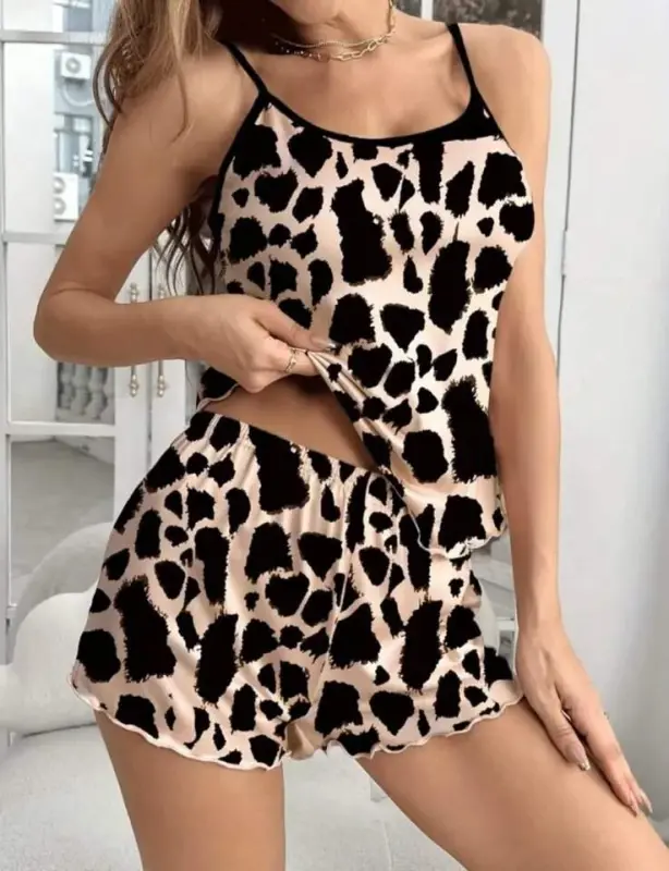 Women's Spaghetti Strap Round Neck Blouse and Shorts Supreme Set - 1