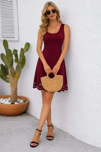 Women's Spaghetti Strap Round Neck Floral Pattern Imported Crepe Short Dress - 3