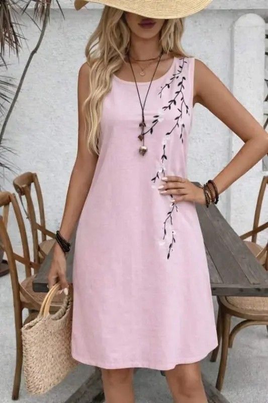 Women's Spaghetti Strap Round Neck Floral Print Mini Dress - BÜYÜKBEDENIZ