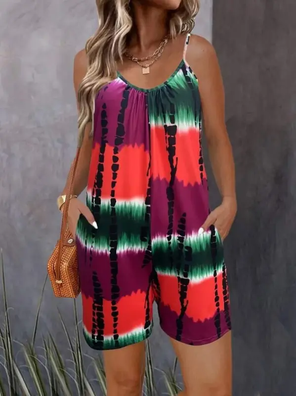 Women's Spaghetti Strap Round Neck Pocketed Short Supima Set - 1