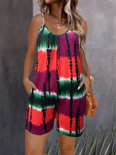 Women's Spaghetti Strap Round Neck Pocketed Short Supima Set - 3