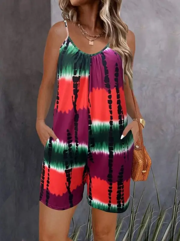 Women's Spaghetti Strap Round Neck Pocketed Short Supima Set - 3