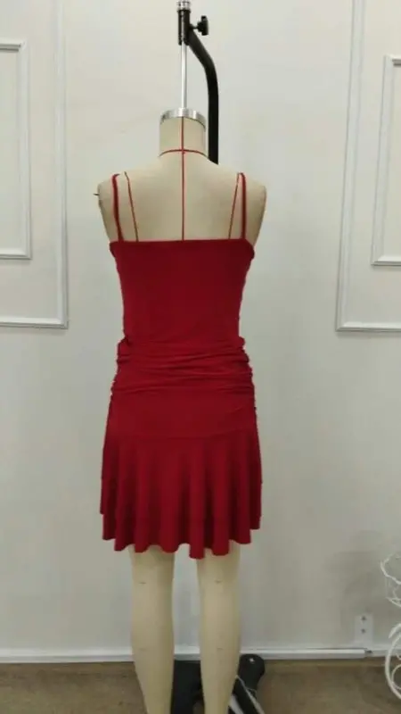 Women's Spaghetti Strap Round Neck Ruched Short Sandy Dress - 5