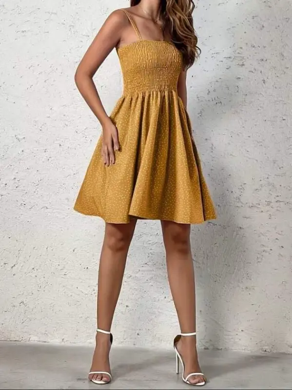 Women's Spaghetti Strap Smocked Patterned Short Supreme Dress - 4