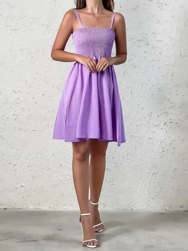 Women's Spaghetti Strap Smocked Patterned Short Supreme Dress - 4