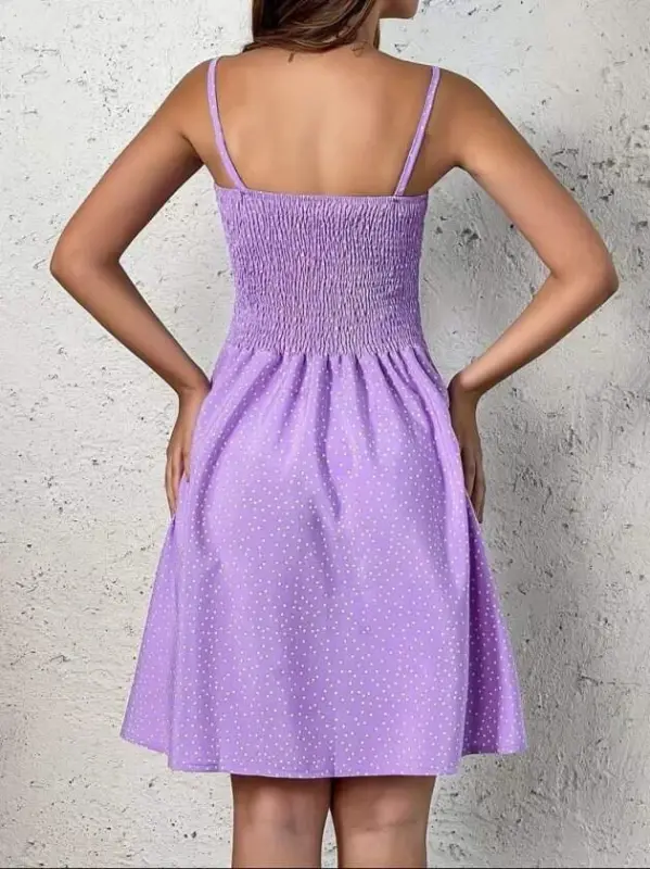 Women's Spaghetti Strap Smocked Patterned Short Supreme Dress - 5