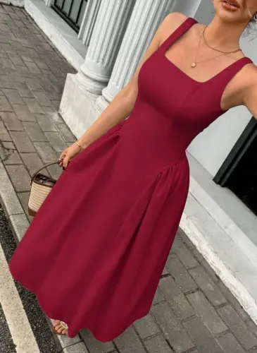 Women's Spaghetti Strap Square Neck Long Imported Crepe Dress - 4