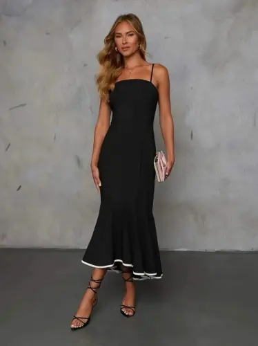 Women's Spaghetti Strap Strapless Cut Out Detail Maxi Crinkle Crepe Dress - 2