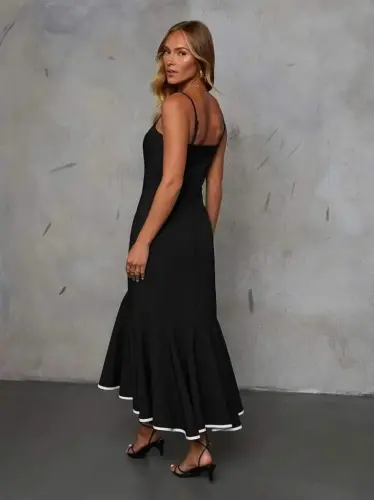 Women's Spaghetti Strap Strapless Cut Out Detail Maxi Crinkle Crepe Dress - 3