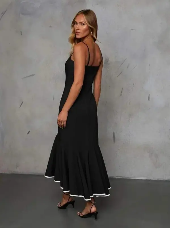 Women's Spaghetti Strap Strapless Cut Out Detail Maxi Crinkle Crepe Dress - 3