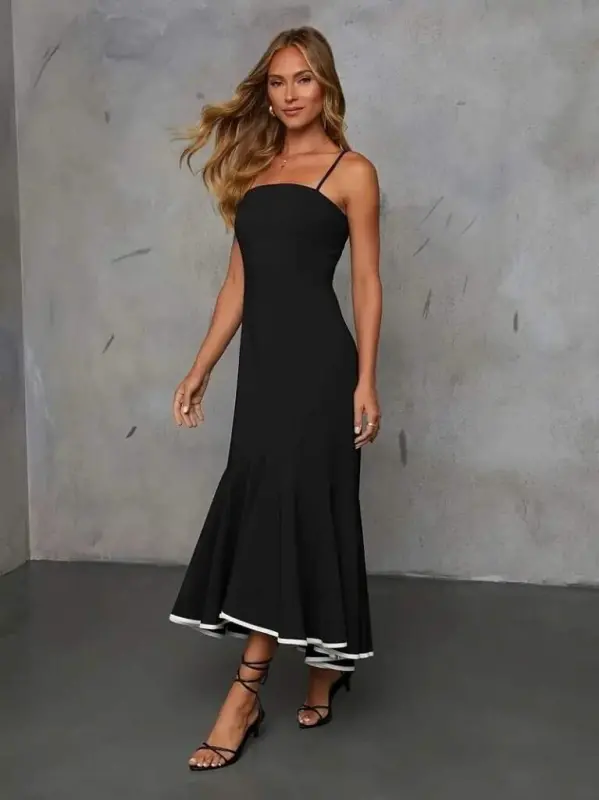 Women's Spaghetti Strap Strapless Cut Out Detail Maxi Crinkle Crepe Dress - 4