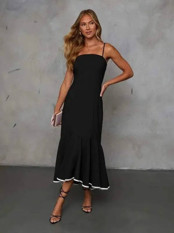 Women's Spaghetti Strap Strapless Cut Out Detail Maxi Crinkle Crepe Dress - 5