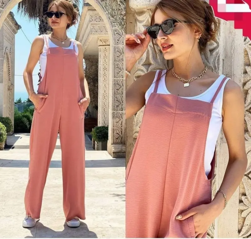 Women's Spaghetti Strap Tank Top Detail Aerobic Baggy Jumpsuit - 1