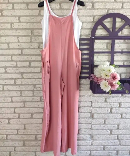 Women's Spaghetti Strap Tank Top Detail Aerobic Baggy Jumpsuit - BÜYÜKBEDENIZ (1)