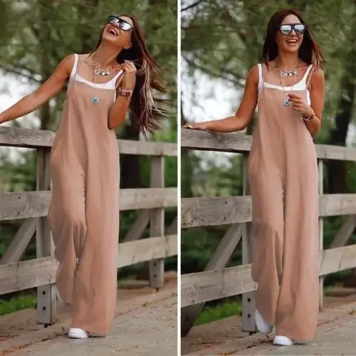 Women's Spaghetti Strap Tank Top Detail Aerobic Slouchy Jumpsuit - 3