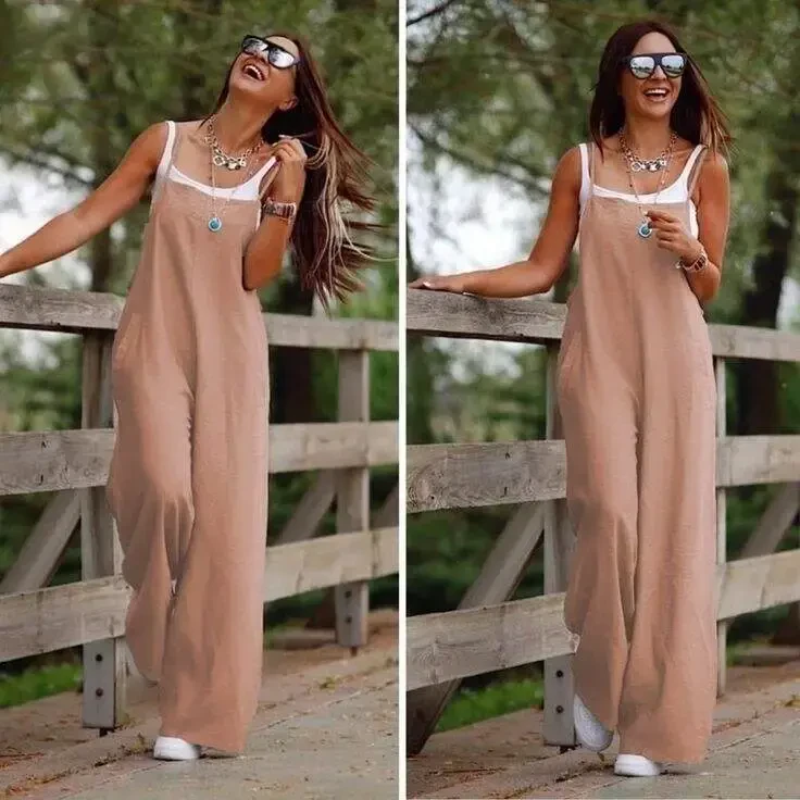 Women's Spaghetti Strap Tank Top Detail Aerobic Slouchy Jumpsuit - 3