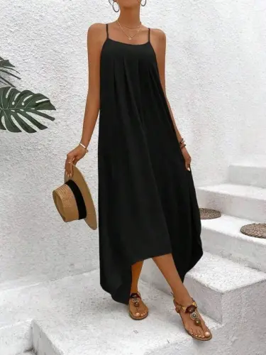 Women's Spaghetti Strap V-Neck Asymmetric Detail Aerobic Dress - BÜYÜKBEDENIZ (1)