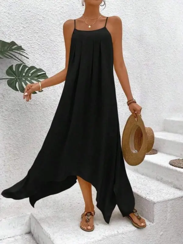 Women's Spaghetti Strap V-Neck Asymmetric Detail Aerobic Dress - 3