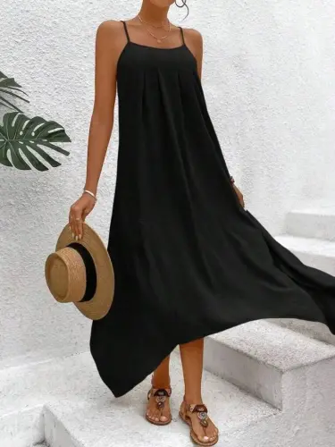 Women's Spaghetti Strap V-Neck Asymmetric Detail Aerobic Dress - 4