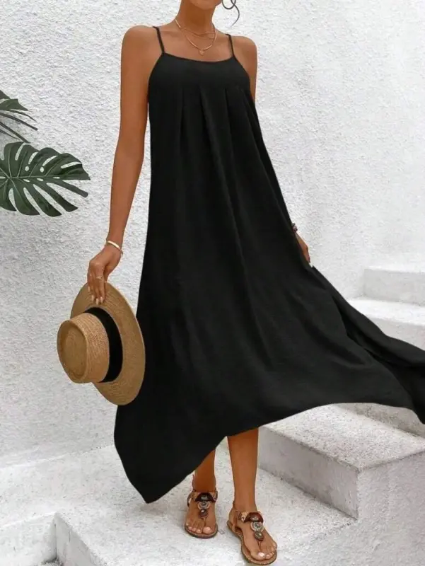 Women's Spaghetti Strap V-Neck Asymmetric Detail Aerobic Dress - 4