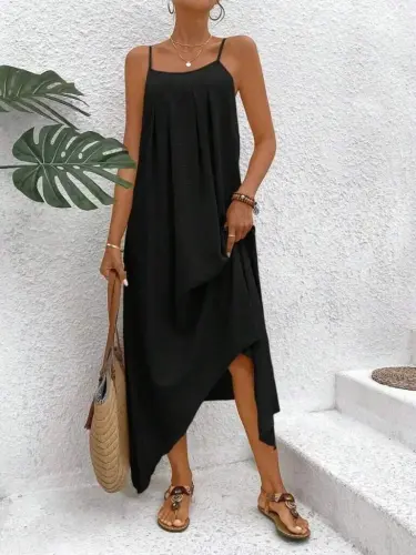 Women's Spaghetti Strap V-Neck Asymmetric Detail Aerobic Dress - 5