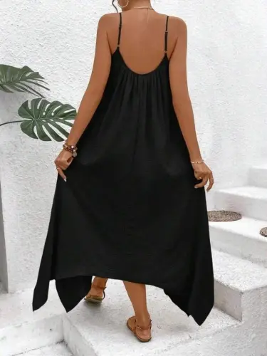 Women's Spaghetti Strap V-Neck Asymmetric Detail Aerobic Dress - 6