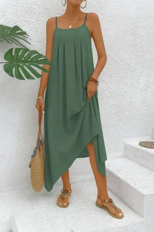 Women's Spaghetti Strap V-Neck Asymmetric Detail Aerobin Dress - 2