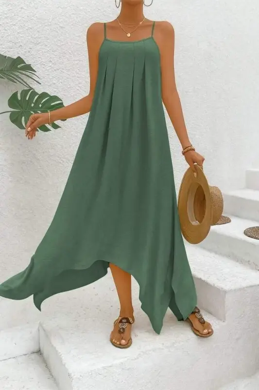 Women's Spaghetti Strap V-Neck Asymmetric Detail Aerobin Dress - 4