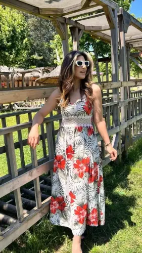 Women's Spaghetti Strap V-Neck Lace-Waist Floral-Pattern Slit-Side Maxi Supima Dress - 3