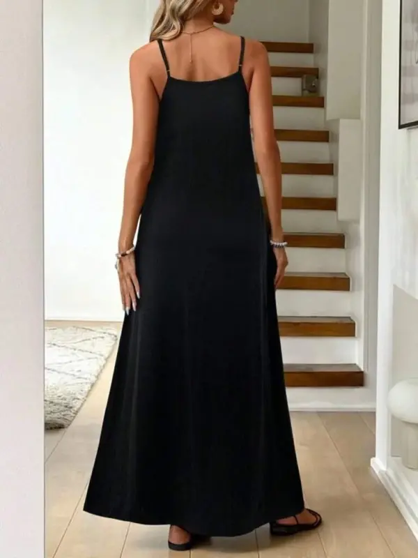 Women's Spaghetti Strap V-Neck Long Viscose Dress - 4