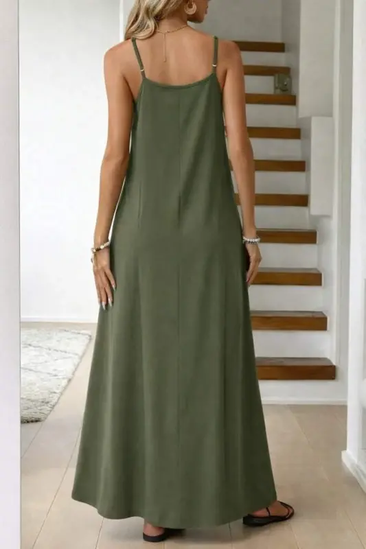 Women's Spaghetti Strap V-Neck Long Viscose Dress - 2