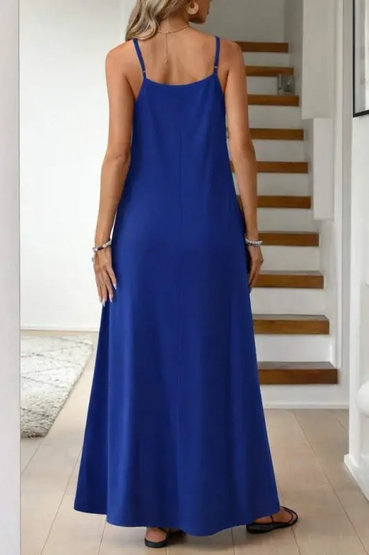 Women's Spaghetti Strap V-Neck Long Viscose Dress - 4