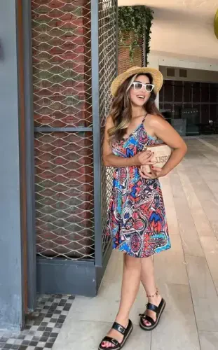 Women's Spaghetti Strap V-Neck Patterned Short Supima Dress - BÜYÜKBEDENIZ (1)