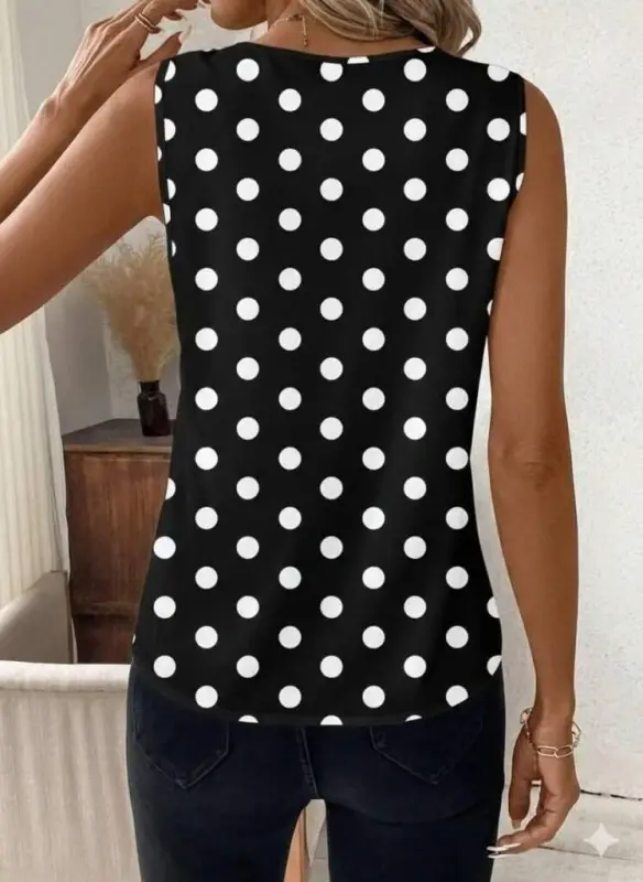 Women's Spaghetti Strap V-Neck Polka Dot Jersey Blouse - 3