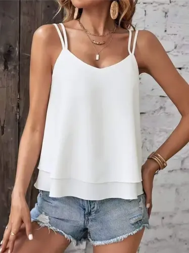 Women's Spaghetti Strap V-Neck Sandy Blouse - 3