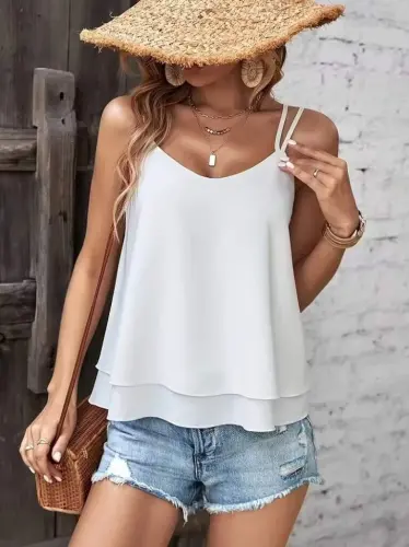 Women's Spaghetti Strap V-Neck Sandy Blouse - 5