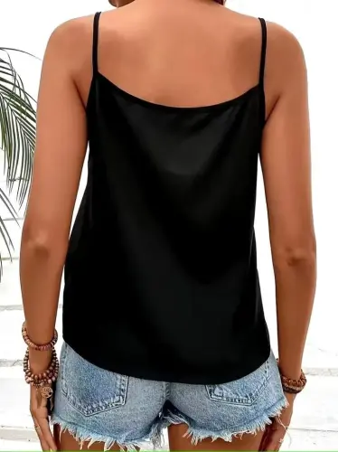 Women's Spaghetti Strap V-Neck Sequin Detailed Sandy Blouse - 2